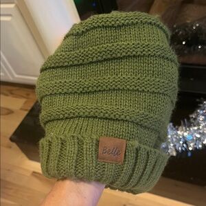 Belle Cozy Olive Green Crochet Cable Knit Winter Cap